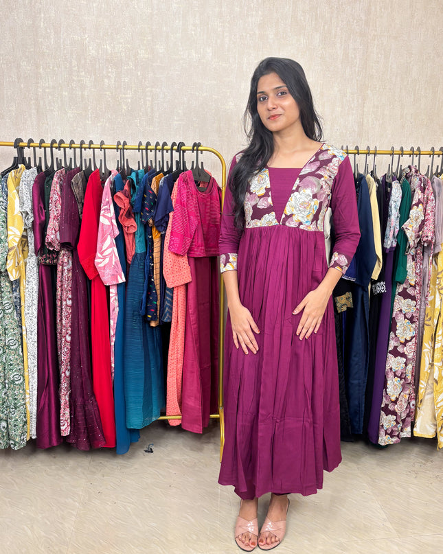 EC046 – Cotton Rayon Floral Yoke Co-ord Set with Embroidered Detailing