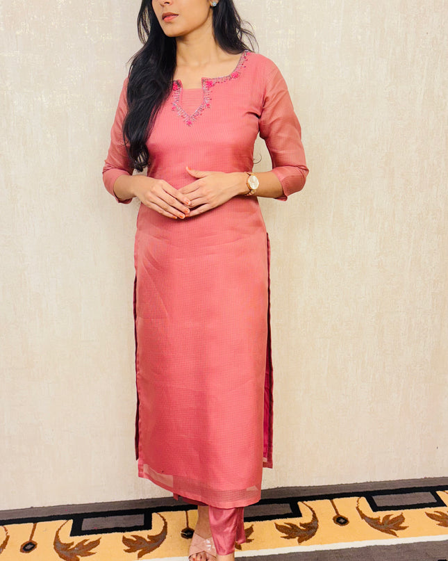 Cotta Net Embroidered Kurta with Crepe Pencil Pant EC032