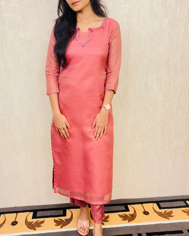 Cotta Net Embroidered Kurta with Crepe Pencil Pant EC032