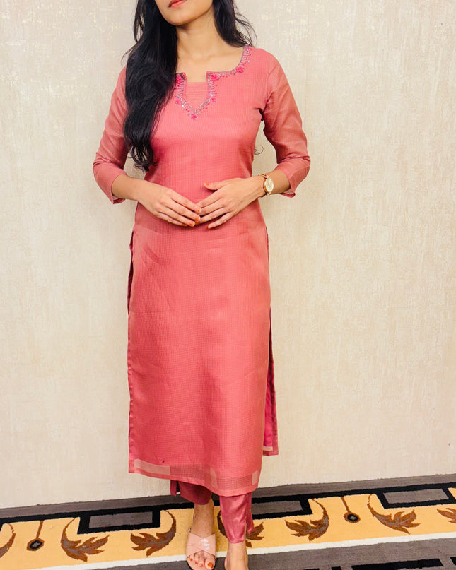 Cotta Net Embroidered Kurta with Crepe Pencil Pant EC032