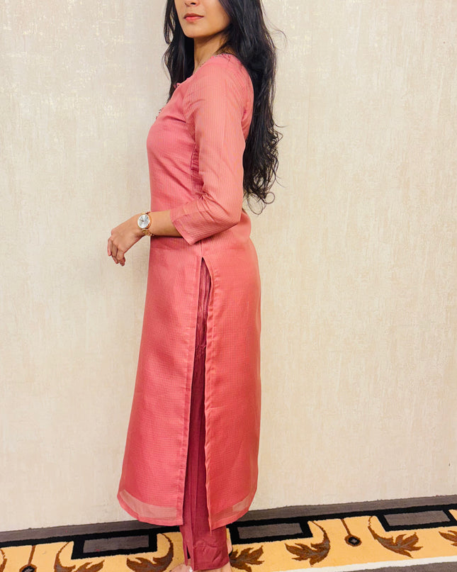 Cotta Net Embroidered Kurta with Crepe Pencil Pant EC032