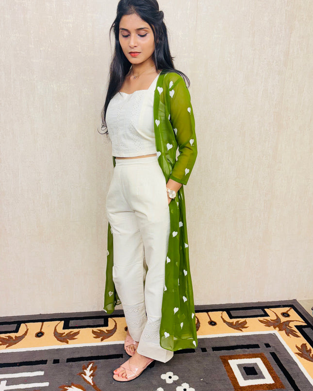 Georgette Jacket with Hakoba Cotton Kurti and Flex Cotton Pants EC053