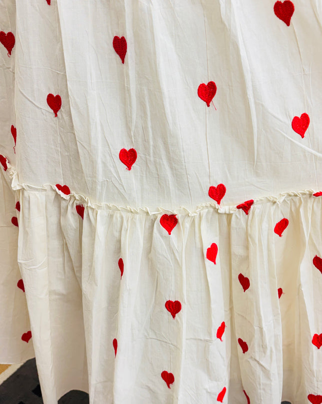 Pure Cotton Red Heart Embroidered Feeding-Friendly Maxi Dress EC056