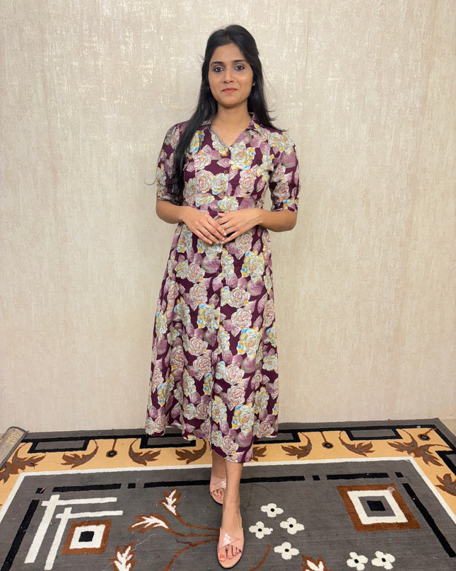 EC019 – Floral Soft Cotton Kurti with Princess Cut & Puffed Sleeves