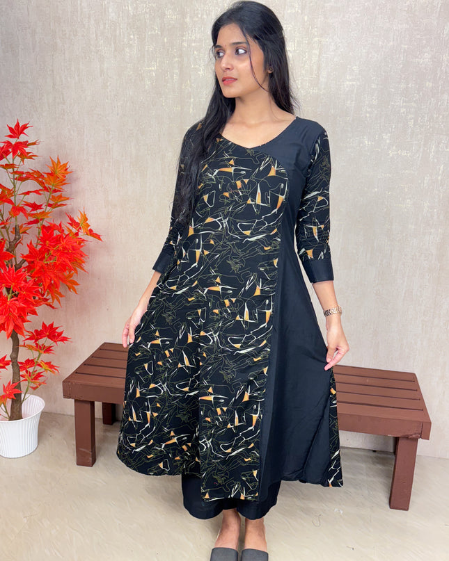 Black Abstract Print Cotton Co-ord Set – EC070