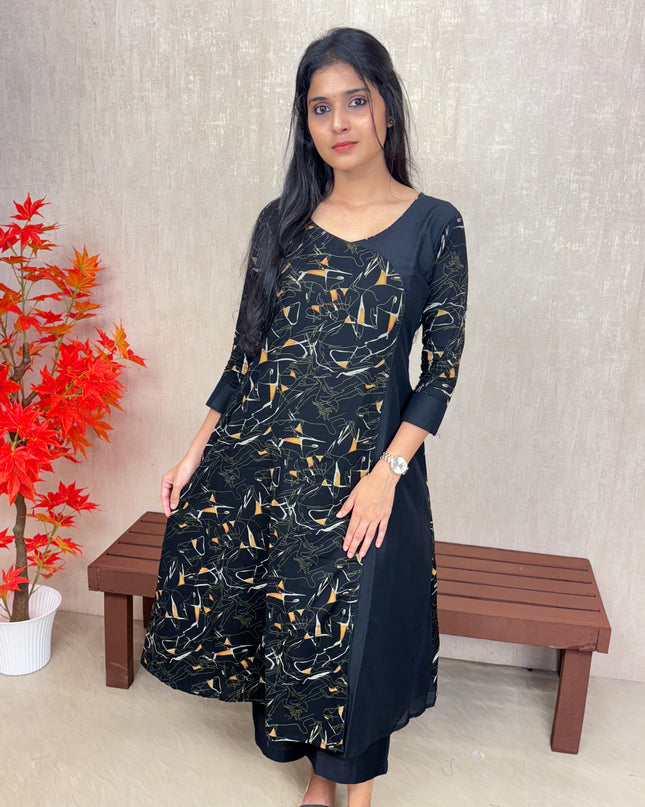 Black Abstract Print Cotton Co-ord Set – EC070
