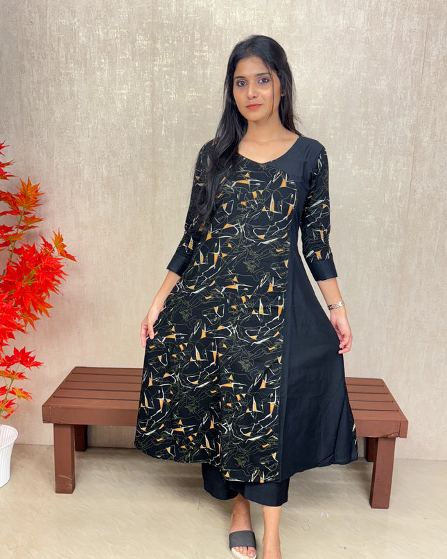 Black Abstract Print Cotton Co-ord Set – EC070