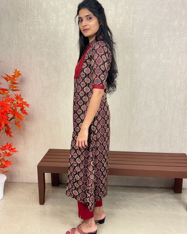 Printed Cotton A-Line Kurti with Pin Tuck Yoke – EC073