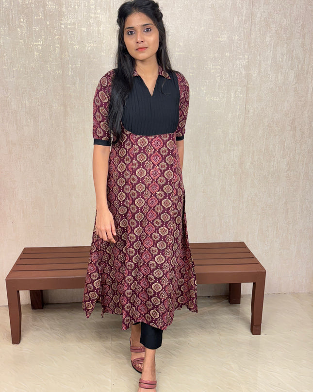 Printed Cotton A-Line Kurti with Pin Tuck Yoke – EC073