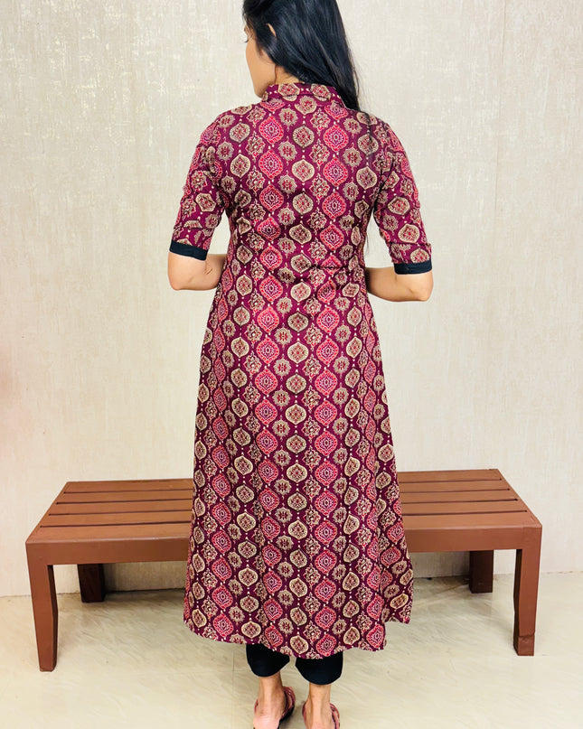 Printed Cotton A-Line Kurti with Pin Tuck Yoke – EC073