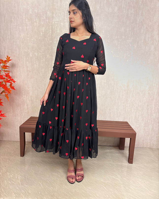 Lilac Georgette Embroidered Dress with Feeding Access – EC074