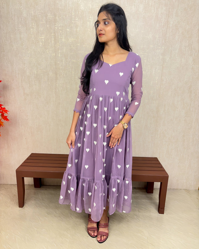 Lilac Georgette Embroidered Dress with Feeding Access – EC074