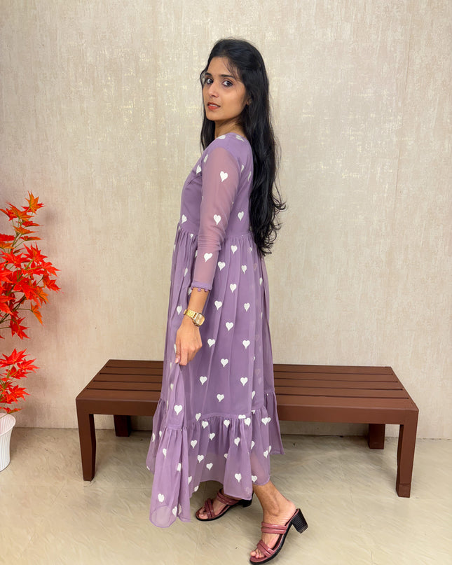 Lilac Georgette Embroidered Dress with Feeding Access – EC074