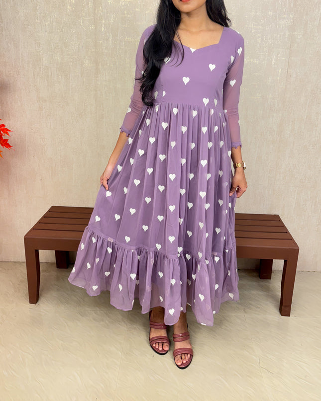 Lilac Georgette Embroidered Dress with Feeding Access – EC074