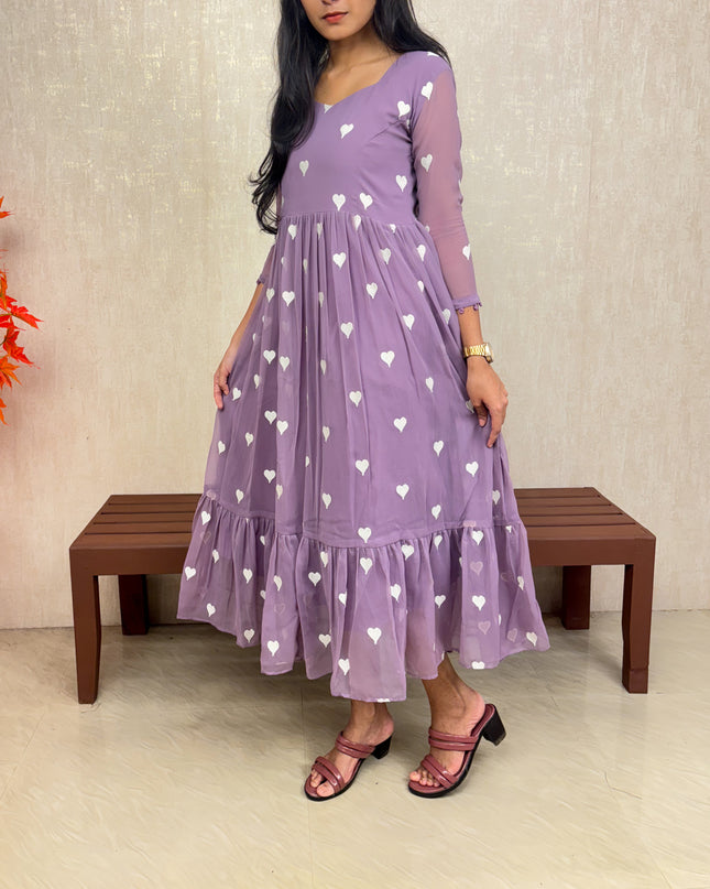 Lilac Georgette Embroidered Dress with Feeding Access – EC074