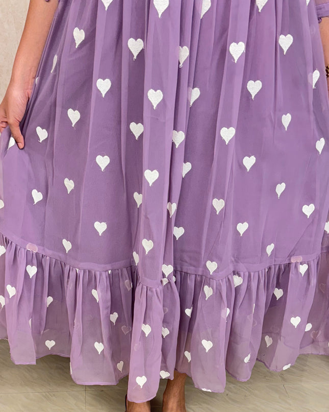 Lilac Georgette Embroidered Dress with Feeding Access – EC074