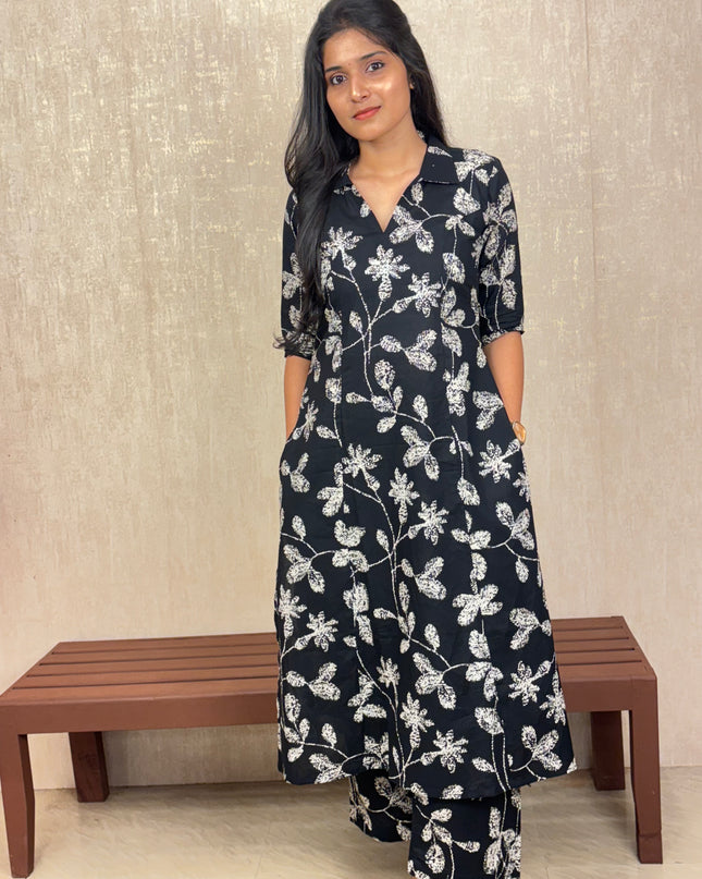 Black & White Jaipur Cotton Co-ord Set – EC078