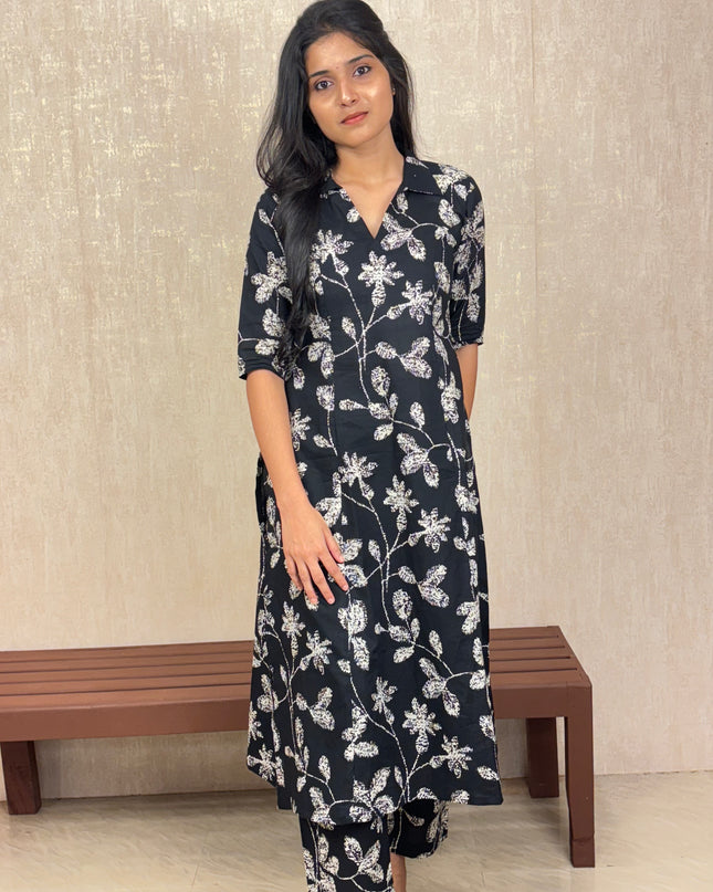 Black & White Jaipur Cotton Co-ord Set – EC078