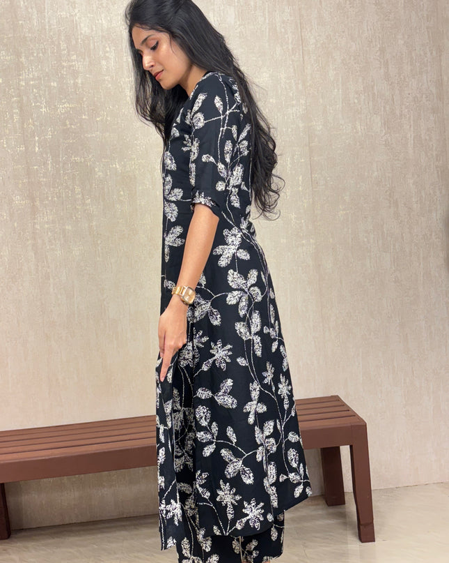 Black & White Jaipur Cotton Co-ord Set – EC078