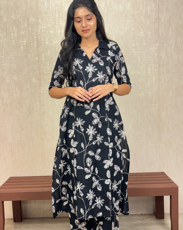 Black & White Jaipur Cotton Co-ord Set – EC078