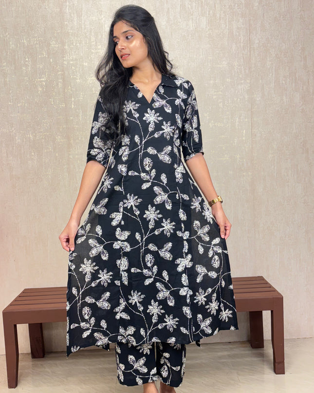 Black & White Jaipur Cotton Co-ord Set – EC078
