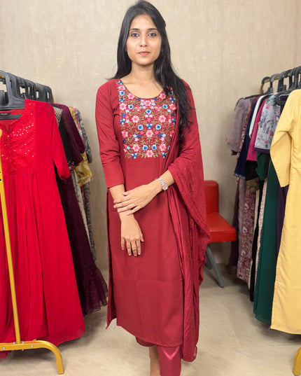 Cotton Slub Kurti Set with Embroidery EC038