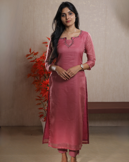 Cotta Net Embroidered Kurta with Crepe Pencil Pant EC032