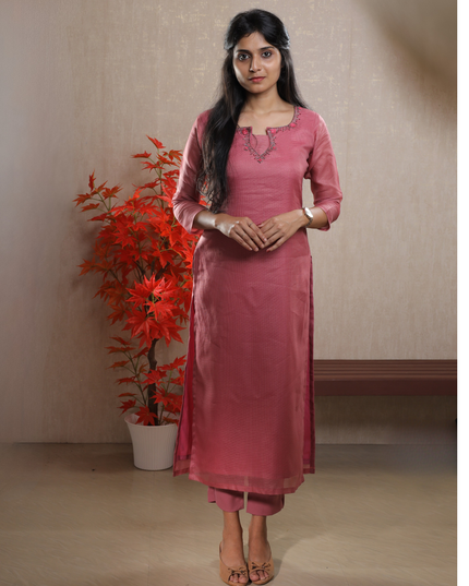 Cotta Net Embroidered Kurta with Crepe Pencil Pant EC032