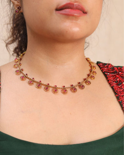 Ethnista Ruby Drop Necklace & Stud Earrings Set – EJ2