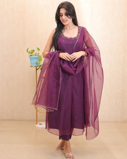 EC114-Soft Organza Anarkali Set with Scallop Dupatta – 3 Piece