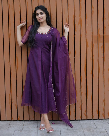 EC119 – Plum Purple Organza Anarkali