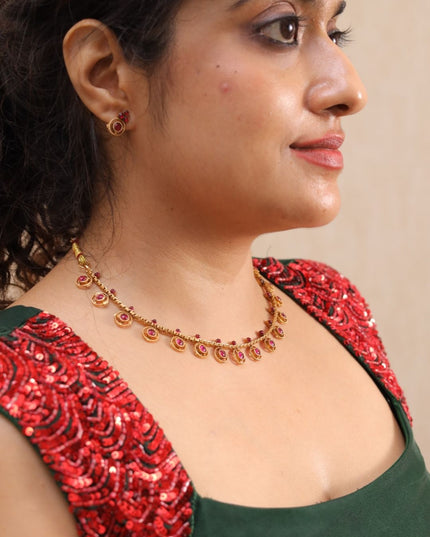 Ethnista Ruby Drop Necklace & Stud Earrings Set – EJ2