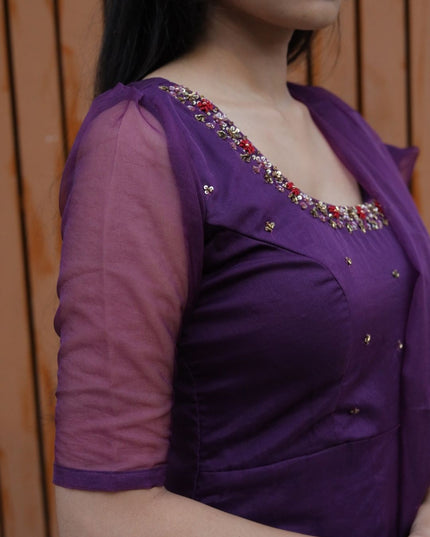 EC119 – Plum Purple Organza Anarkali