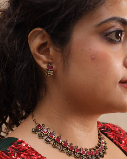Ruby Antique Necklace Set with Matching Studs | EJ3