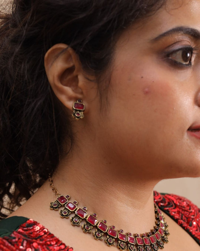 Ruby Antique Necklace Set with Matching Studs | EJ3