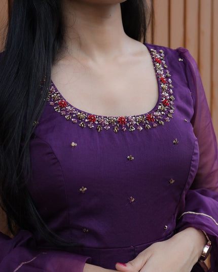 EC119 – Plum Purple Organza Anarkali