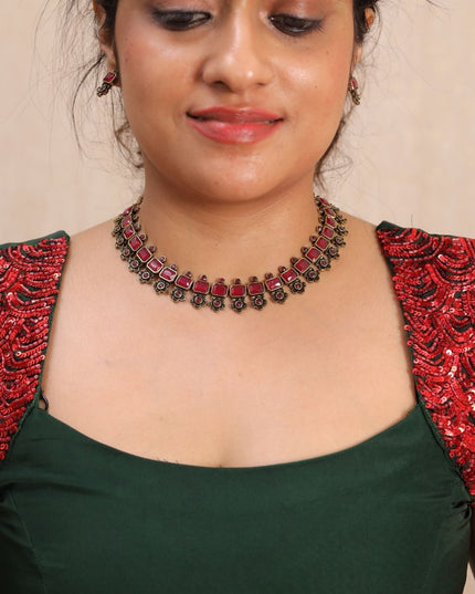 Ruby Antique Necklace Set with Matching Studs | EJ3