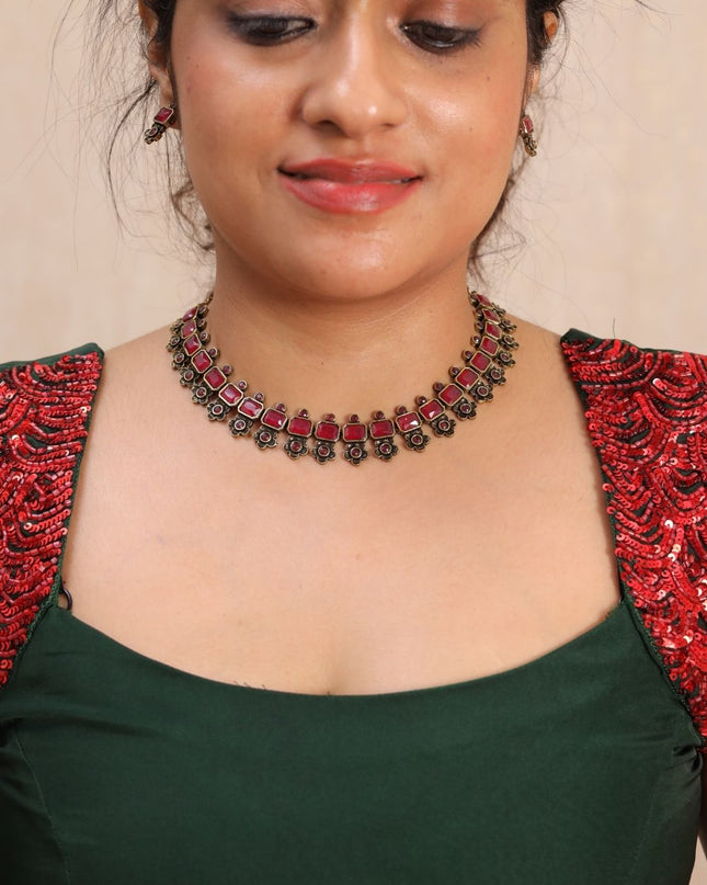 Ruby Antique Necklace Set with Matching Studs | EJ3