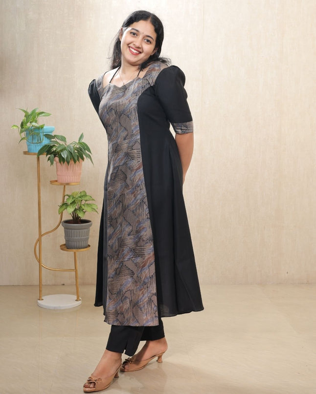 EC098 – Modal Silk & Rayon A-Line Kurti Set with Crepe Pant