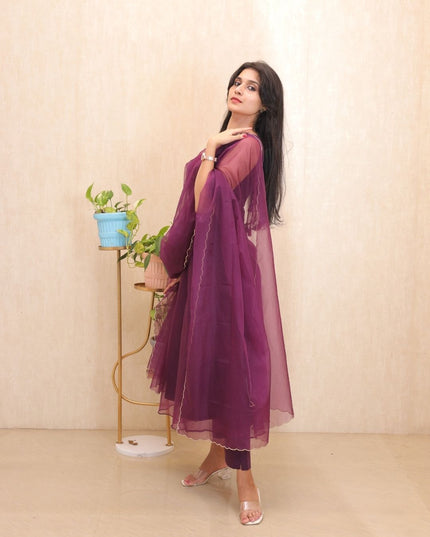 EC114-Soft Organza Anarkali Set with Scallop Dupatta – 3 Piece