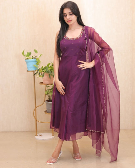 EC114-Soft Organza Anarkali Set with Scallop Dupatta – 3 Piece