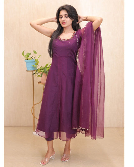 EC114-Soft Organza Anarkali Set with Scallop Dupatta – 3 Piece