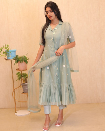 Mul Chanderi Embroidered Kurti Set -EC106