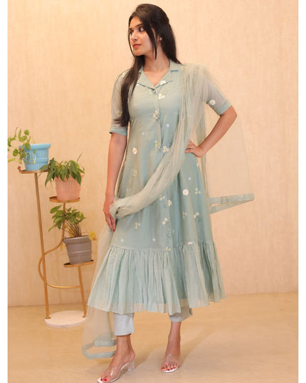 Mul Chanderi Embroidered Kurti Set -EC106