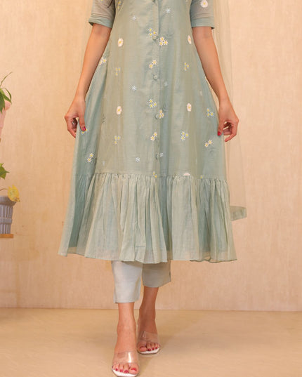 Mul Chanderi Embroidered Kurti Set -EC106