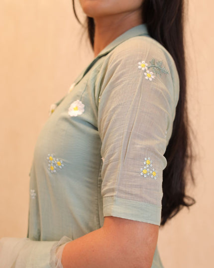 Mul Chanderi Embroidered Kurti Set -EC106