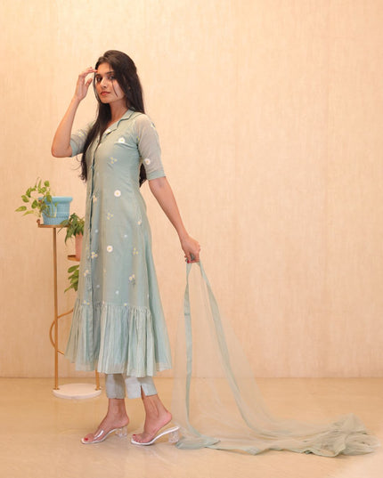 Mul Chanderi Embroidered Kurti Set -EC106