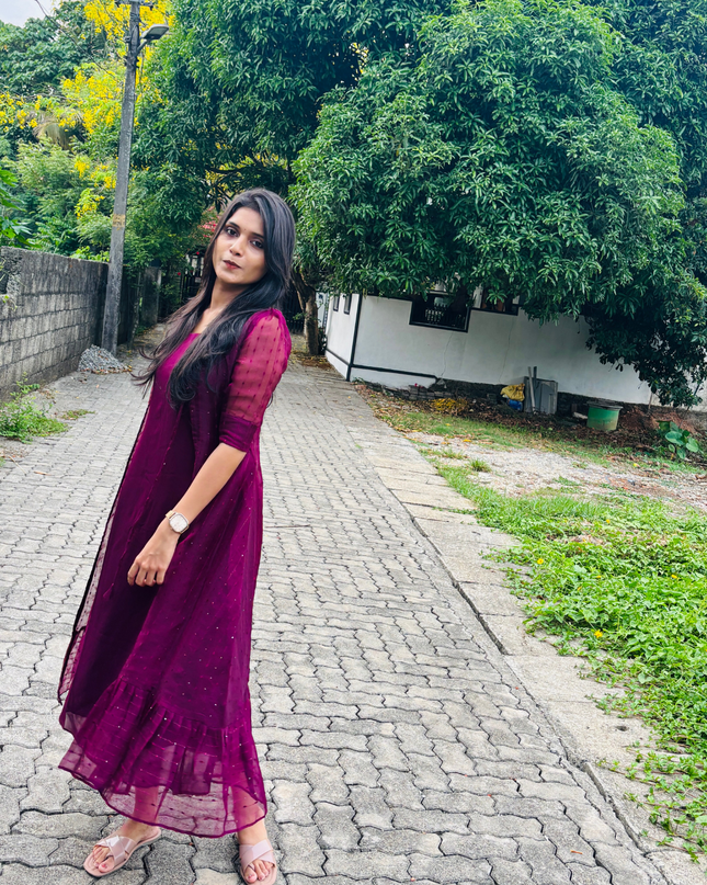 Deep Wine 2-Piece Georgette Dress with Overcoat – EC05