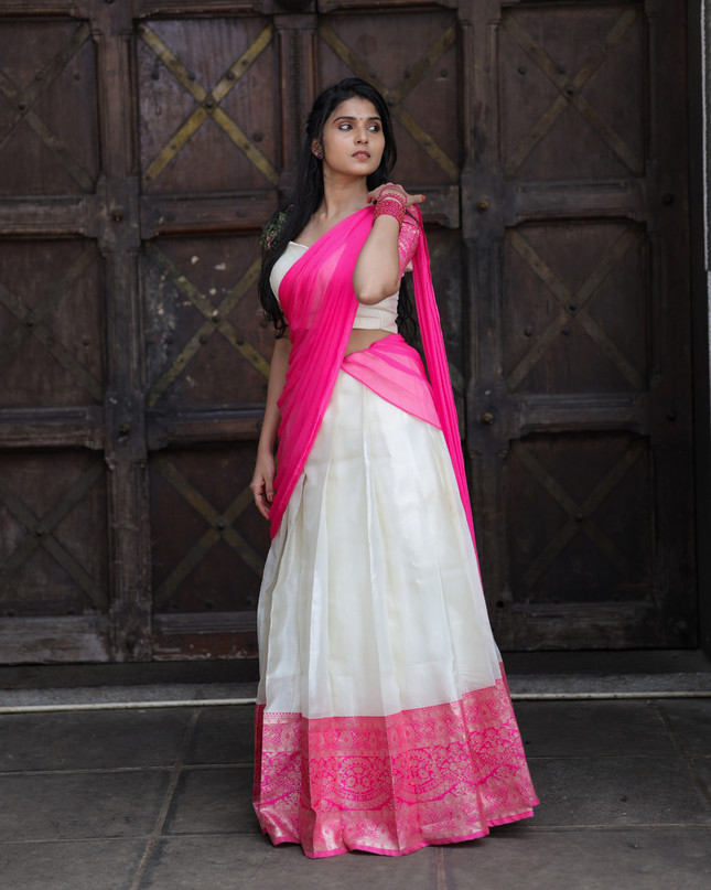 Ivory and Pink Davani (Half Saree) EC063
