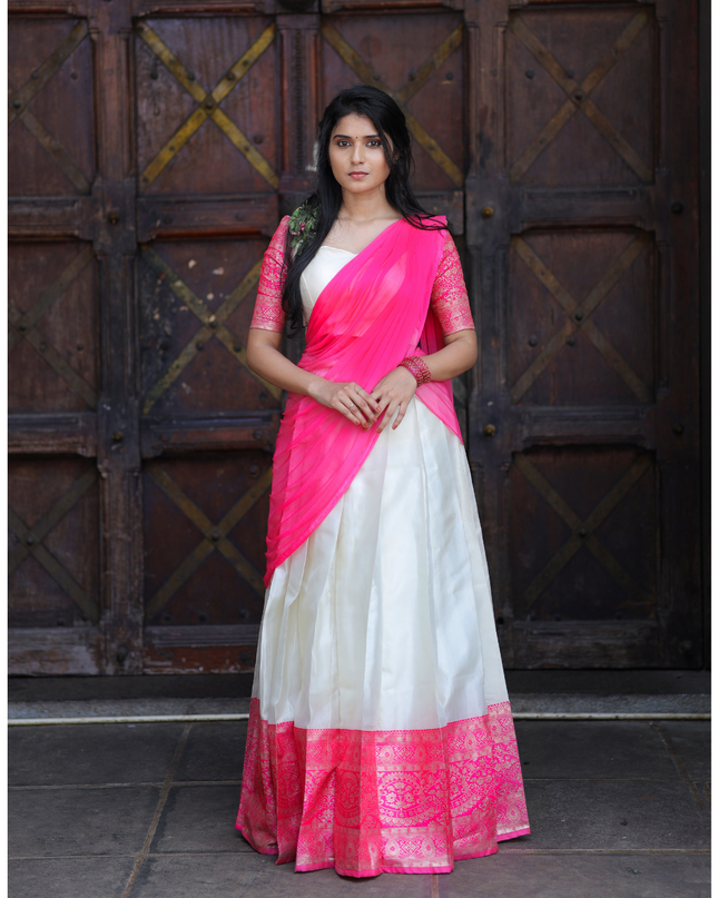 Ivory and Pink Davani (Half Saree) EC063